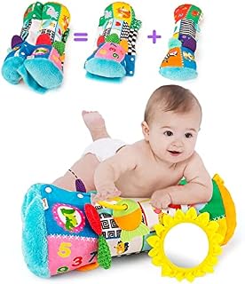 beetoy Tummy Time Roller Baby Tummy Time Pillow, Tummy Time Pillow for Baby Sensory Crawling Roller Soft Roll Cushion Plush with Detachable Toys, Baby Toys 6 Months Tummy Time Toys, Highly Switchable
