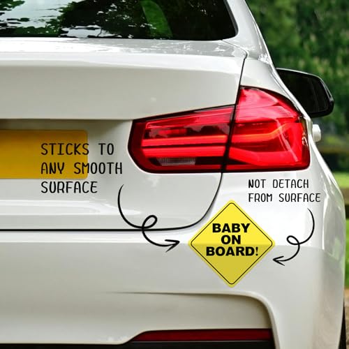 Image of Baby On Board Stickers for Cars 4Pack - 5 inchx5 inch High Visibility Reflective, See-Through & Waterproof, Strong Adhesive Car Window Decals for Safety, Essential Baby in Car Accessories for Parents