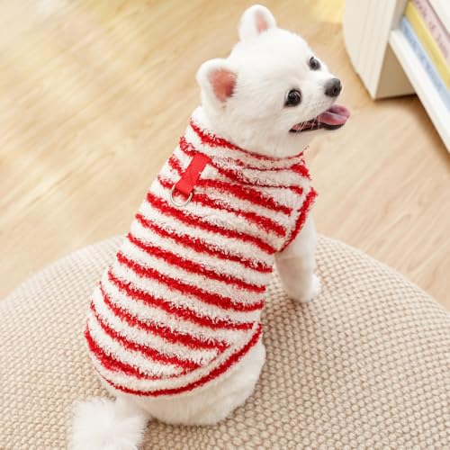 犬猫用ストライプ柄プラッシュ冬用ベスト - 8サイズ 着心地の良いフリースペットセーター
