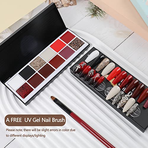 Angnya Spring Solid Cream Gel Nail Polish,12 Colors Gel Nail Polish Set Gel Palette Nail Polish With Nail Brush Popular Colors Cream Manicure Palette Glitter Solid Gel Uv Nail Art For Nail Salon Home Diy #TOP5