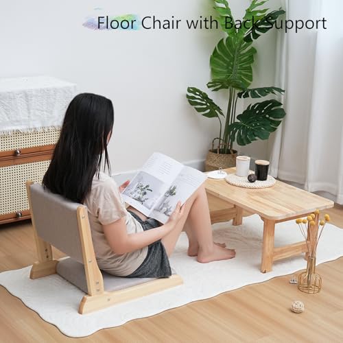 Image of Japanese Floor Chair with Back Support, Foldable Meditation Chair, Legless Tatami Chair with Cushion, Floor Seat for Living Room, Bedroom, Bay Window (1, Gray)