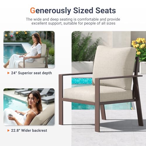 Image of UDPATIO Aluminum Outdoor Patio Furniture Set 7-Seat Metal Patio Conversation Sets with Coffee Table and Water-Resistant Cushions, Modern Patio Sectional Sofa for Porch, Deck, Backyard, Poolside
