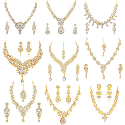 Sukkhi Eye Catching Gold Plated Wedding Jewellery Austrian Diamond Set of 9 Necklace Combo for Women (SKR48724) (B083JG2RMK) Amazon Price History, Amazon Price Tracker