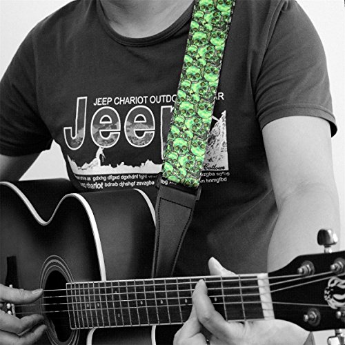 Skull Green Guitar Strap - Cool Nylon Strap With Ties For Electric & Acoustic, Bass Guitars #TOP6