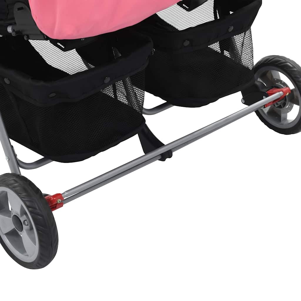 Cochecito gemelar para 2 niños, color rosa y negro, marco de acero, plegable, 6-36 meses
