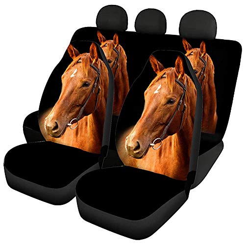 Biyejit Fundas de Asiento de Coche con Estampado de Caballo + Funda de Respaldo Trasero + Funda de Banco Inferior Trasero Fundas de Asiento de Coche Juego Completo de 4, Ajuste Universal Cover