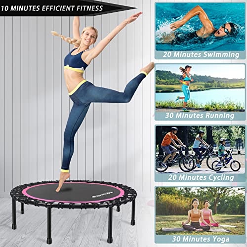 Image of Newan 40 inch-48 inch Silent Mini Trampoline Fitness Trampoline Bungee Rebounder Jumping Cardio Trainer Workout for Adults-Max Limit 330lbs