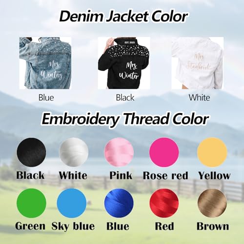 UIDMEN Personalisierte bestickte Jeansjacke für die Braut, Jacke für die zukünftige Frau, individueller Name der Braut und besonderes Datum, Perlen-Jeansjacke, Geschenke für Hochzeit, Verlobung