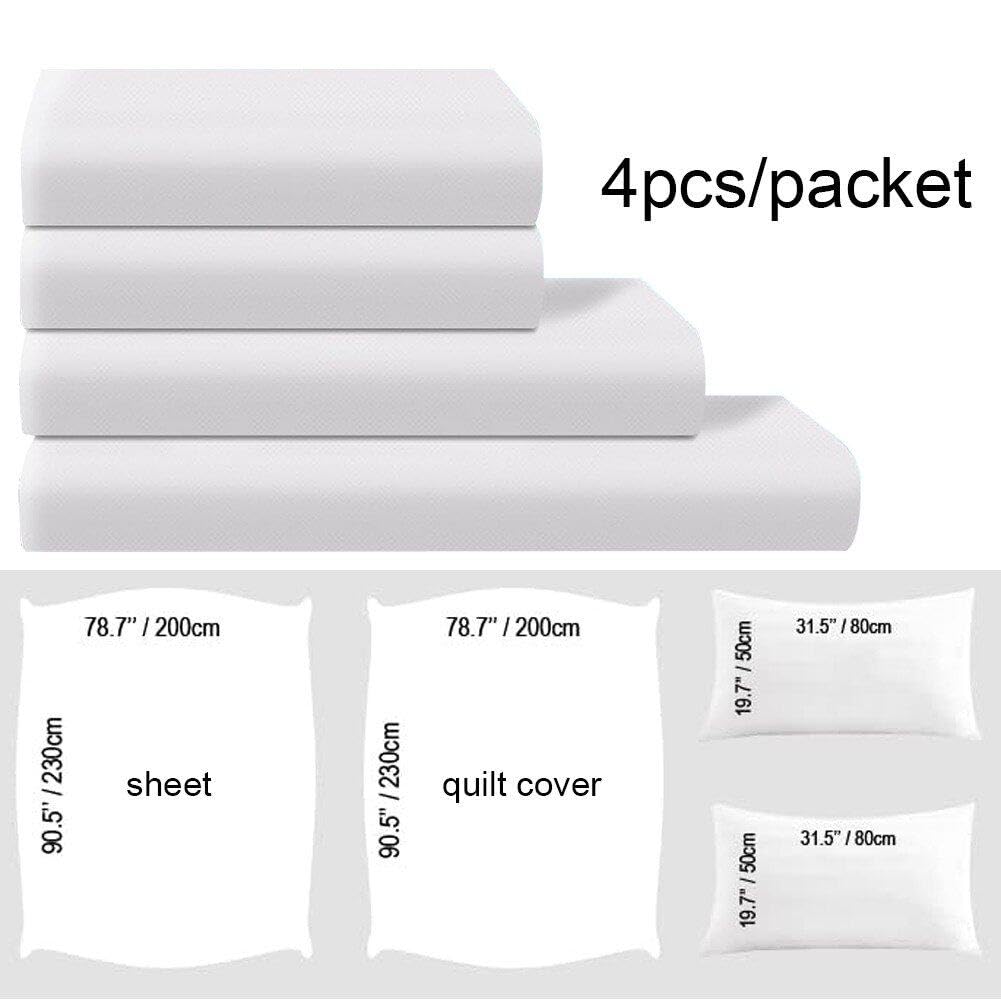 Ensemble De Lit De 4 Pièces Ensemble De Literie Jetable 1 Drap De Lit 1 Housse De Couette 2 Taies d'oreiller Draps De Lit Respirants Portables pour Camping Hôtel