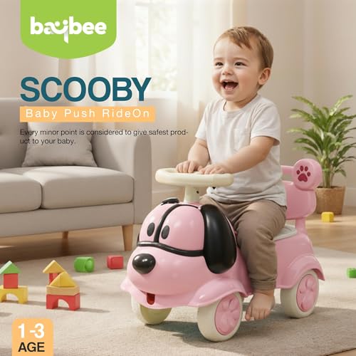 Image of Scooby Ride on Cars for Kids | Portable Baby Push Ride-ons with Music & Toy Storage | Indoor Kids Car with Lights & Safety Backrest | Outdoor Rider Cars for Kid 1 to 3 Years (Pink)