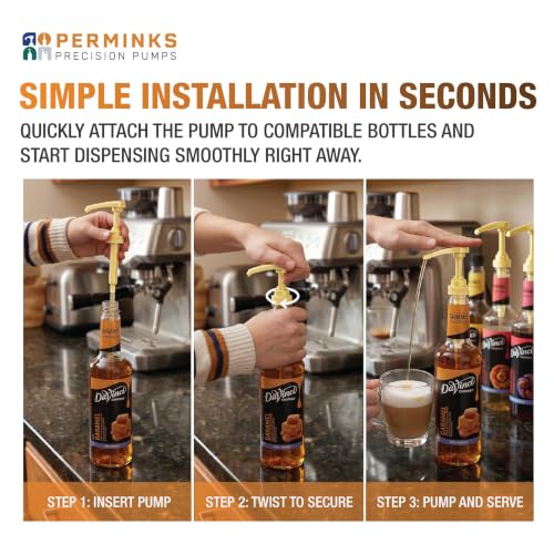 Image of Syrup Pump, Compatible with 750ml Torani, DaVinci & Skinny, 6-Pack, Gold