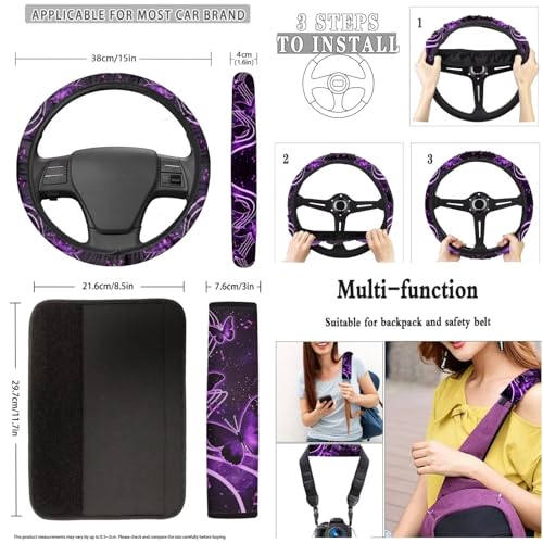 Jndtueit Purple Butterfly Music Notes Galaxy Auto Seat Covers 12 Pcs Car Front Rear Split Bench Seat Protector Seat Belt Pads Lipstick Organizer Case Steering Wheel Cover Interior Decoration by Jndtueit - Used condition - Image 5