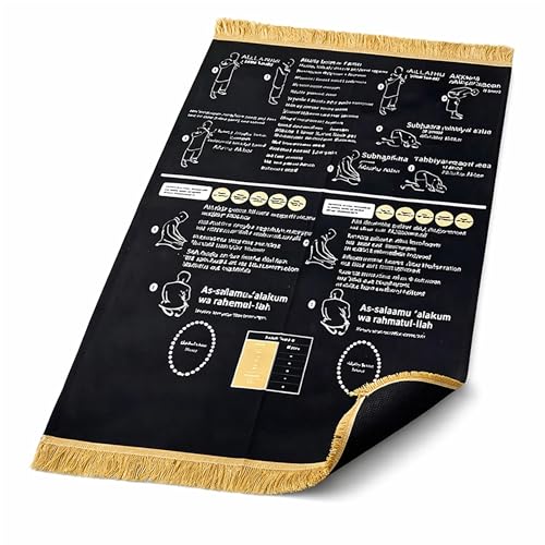 Adftccp Tapis De Prière Guidé Bilingue pour Pratique De Salah pour Nouveaux Musulmans Convertis Et Enfants, Apprentissage Étape par Étape pour Maison Et Voyage (1 PCS)