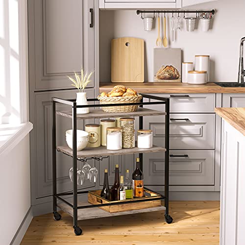 Hoobro Bar Cart For The Home, Serving Cart With Wine Glass Hooks, Rolling Kitchen Cart With Lockable Wheels, For Kitchen, Dining Room, Living Room Bg02Tc01-Bf85Tc01 #TOP3