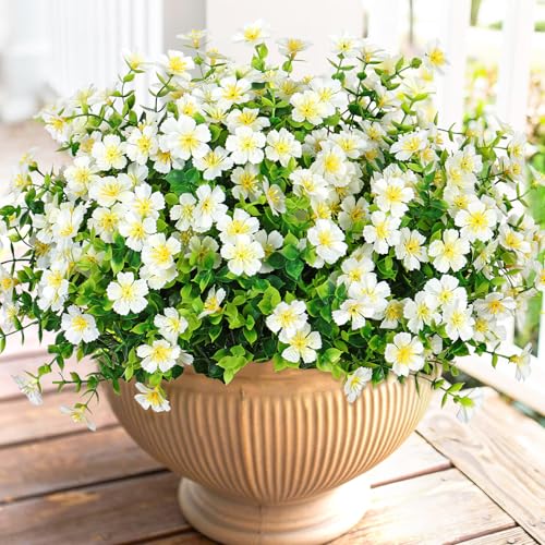 Artificial Flowers for Outdoors, 12 Bundles Faux Flowers Fake Eucalyptus Plants Flowers for Hanging Planter Porch Garden Patio Home Decor (White, 12PCS) image 4