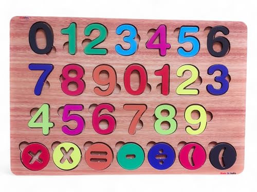 Image of Fiddlys Wooden Educational Jigsaw Puzzles for Toddlers & Preschoolers, Double Layered Wooden Puzzles with Bright Front & Back Print Alphabet Shapes and Numbers Learning, Toy (Number)