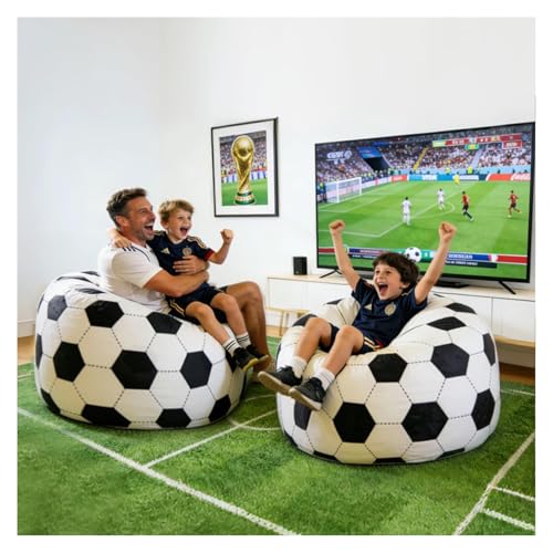 MinComfyWo 4FT Soccer Football Bean Bag Chair for Adults&Kids World Cup 2026 Gaming Lounge Sofa with Removable Washable Velvet Cover Ideal for Game Day & Living Room Bedroom