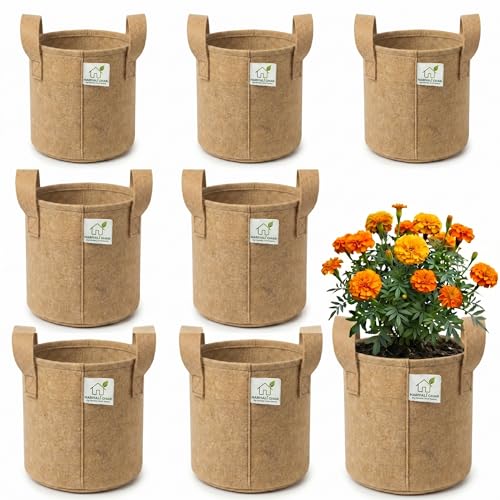 Image of 400 GSM Geo Fabric Round Grow Bags 12x12 Inch with Handle, Camel Color Planting Bags for Terrace and Kitchen Gardening Pack of 8