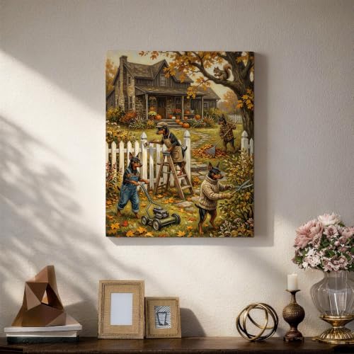Cuadro de perros en lienzo otoñal naranja decorativo para pared de dormitorio 5