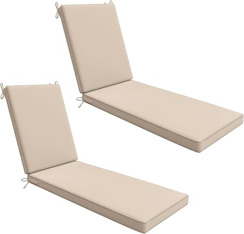 AAAAAcessories Juego de 2 cojines para tumbonas de exterior para muebles de patio, sillas de salón, tela impermeable, 80 x 26 x 3 pulgadas, beige