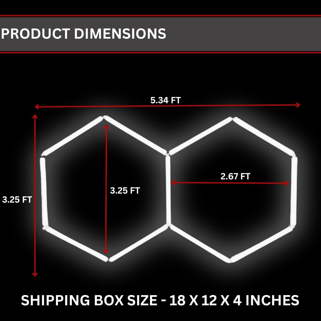 Hexagon LED Garage Light Fixture - 6000K 88W 2 Grid Hexagon Light Set for Garage, Detail Shop, Commercial Store, Office, etc. 7,920 Lumens 110V 5.35' X 3.25' FT (2 Hexagon (5.35' x 3.25'))