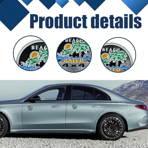 Image of Beach Rated Car Emblem, 4 x 4 3D Metal Car Badge Decals Stickers Round Emblem Decals, Universal Exterior Decorations Accessories Emblems Badge for Jeep Wrangler Vehicles Truck SUV RV
