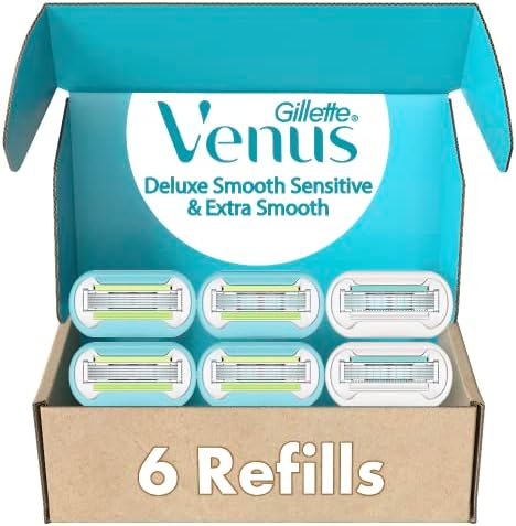 Gillette Venus Womens Razor Blade Refills, Venus Extra Smooth 4 Count and Venus Deluxe Smooth Sensitive 2 Count, 6 Total Refills