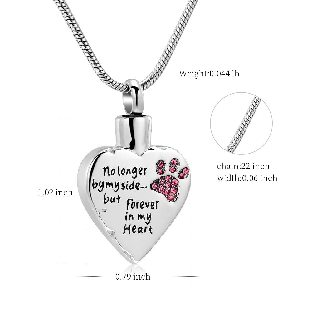 QGJNSGC Pet Cremation Jewellery Stainess Steel Heart Urn Necklace for Ashes Keepsake Ashes Necklace Dog Cat Paw Memorial Urn Pendant for Women Men - Image 2