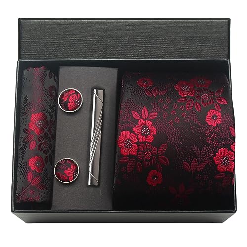 Image of Paisley Floral Mens Tie Formal Necktie Pocket Squares Ties Clips Cufflinks Classic for Men Set