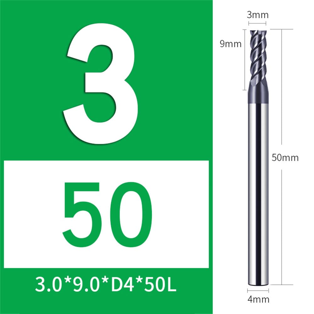 Lot de 5 fraises à queue en carbure de tungstène 3 mm, 4 dents/4 tranchants CNC, HRC 55, revêtement AlTiN noir, VHM Fraise CNC pour acier, métal, bois, acrylique, plastique