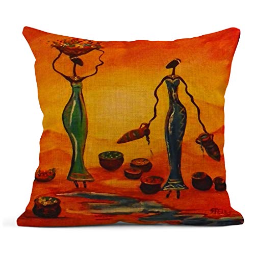 Artsocket Set Of 4 Linen Throw Pillow Covers Oil Painting African Art Ethnic Tribe Lady Livingroom Lips Decorative Pillow Cases Home Decor Square 18X18 Inches Pillowcases #TOP2