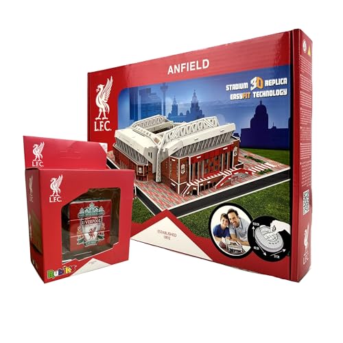 Liverpool FC Stadium 3D Puzzle & Rubiks Cube Gift Set Anfield Stadium Model + Official Liverpool Football Club Rubiks Cube for Kids & Adults Ages 7+