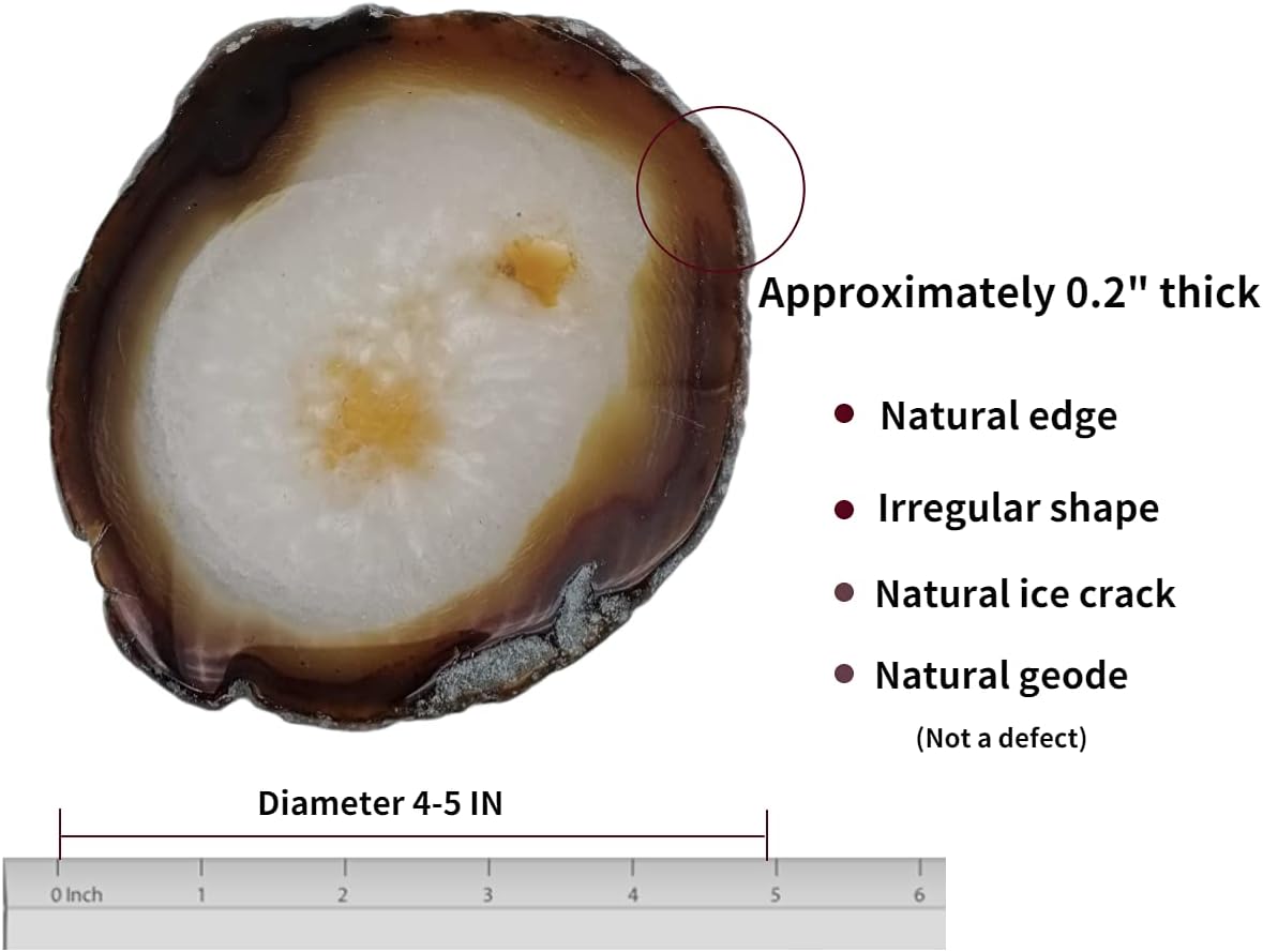 Natural Agate Coaster for Drinks Sliced Geode Coasters with Rubber Bumpers 4-5" Home Decoration for Coffee Wine or Bar Glasses Set of 4