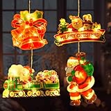 【4 guirlandes lumineuses】Vous recevrez 4 guirlandes lumineuses aux couleurs et motifs différents sur le thème de Noël. Ces guirlandes décoratives représentent le Père Noël, des cloches, un petit train et l'inscription « Joyeux Noël ». Ces jolies silhouettes lumineuses sont parfaites pour créer une ambiance chaleureuse et une décoration de Noël féérique.