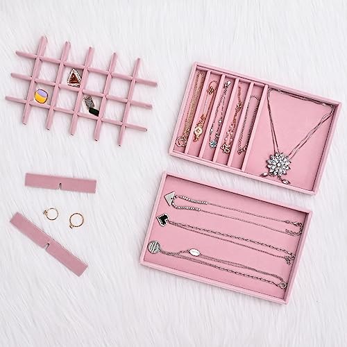 Image of ProCase Stackable Jewelry Organizer Trays for Drawers, Jewelry Drawer Inserts Container Display Case Storage for Earring Necklace Rings Bracelet with Removable Dividers -Dustypink, 4 Layers
