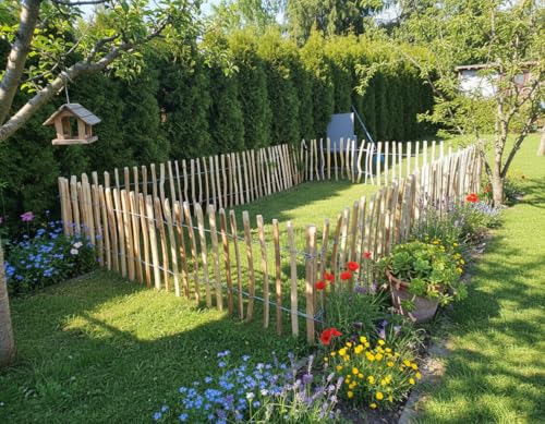 Sevico Staketenzaun imprägniert Haselnuss Holzzaun Haselnussholz Zaunlatte Rollzaun Kastanienzaun Gartenzaun 80 cm x 5m, Lattenabstand: 7-8 cm