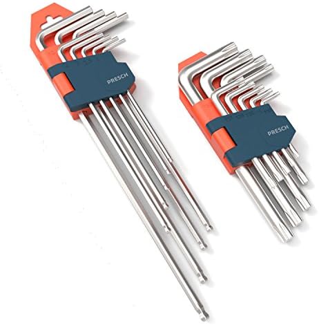 Presch Hex Keys Set 18pcs with Ball End Hex Keys Sets HX & T Star Wrench Set TX - Professional Hexagonal Keys - Metric and with Holder
