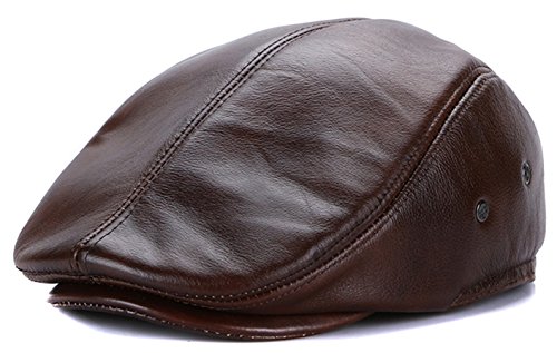 GEMVIE Béret Homme en Cuir Casquette Plate Souple Vintage Chaud pour Automne Hiver Velours Respirant Newsboy Coupe-Vent Casual Voyage Loisir (Tour de tête 57-58CM, Brun)