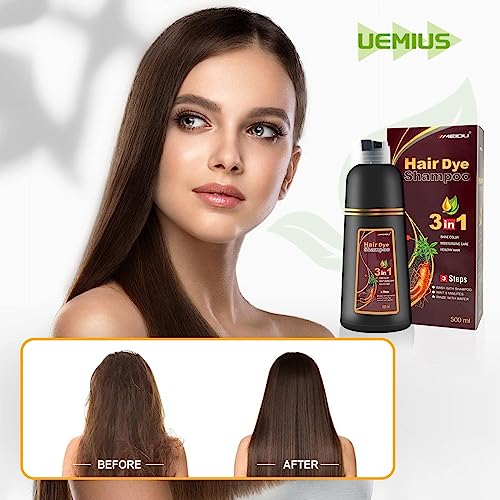 Fondiia Uemius Meidu Hair Dye Shampoo Instant 3 In 1 Easy Ammonia-Free Shampoo For Women & Men (100% Herbal Natural Ingredients) Grey Hair Coverage Dark Coffee(500Ml,17.6 Fl Oz) #TOP6