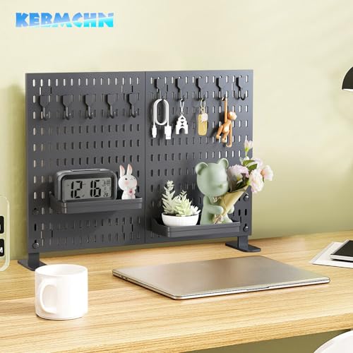 デスク 有孔ボード、 収納 卓上、長60寬40 CM ペグボード デスクパネル 、小物雑品収納ラック、 デスク パーテーション、 ディスプレイボード オフィス文具収納 (黒, 2個パック)