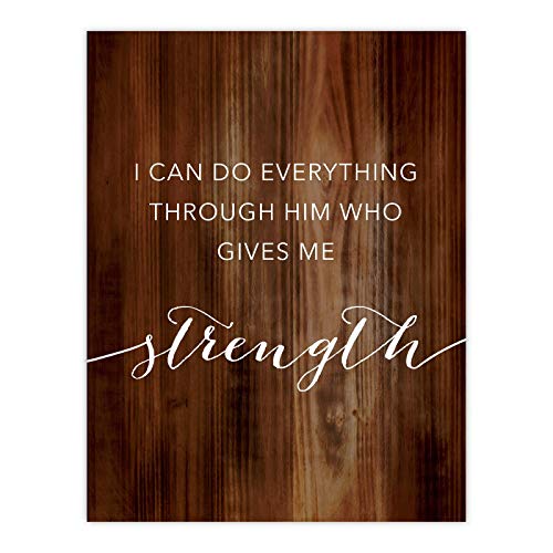 Andaz Press Christian Bible Verses 8.5x11-inch Wood Poster, Philippians 4:13 I can do everything through him who gives me strength., 1-Pack, Christmas Birthday Graduation Gift