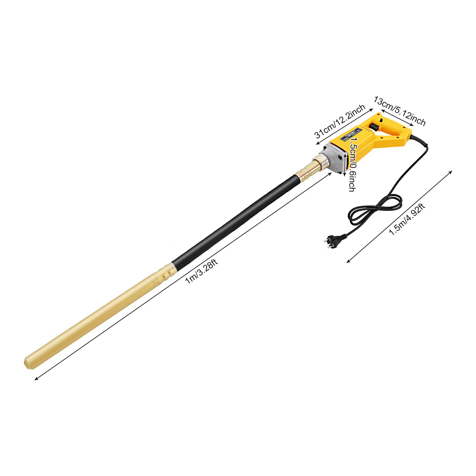 vibratore elettrico per calcestruzzo, 1300 W, con tubo da 2 m, 4500 – 5600 giri/min, per una rapida compattazione del calcestruzzo bagnato, ideale per strade, tunnel case, ponti e cantieri