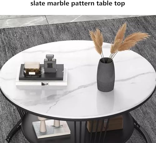 Image of EDEUEQUE Modern Coffee Table Round Simple Tables with Storage Shelf with 1-Tier Storage Shelves, Metal Center Table Minimalist Cocktail Tea Table for Living Room, Office (Black White)