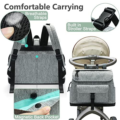 Mominside Diaper Bag Backpack, 12 Pockets Leather Baby Bag Backpack, Baby Registry Search, Fits 13 Inches Laptop, 4 Insulated Pockets, Changing Pad, Stroller Straps, For Mom (Grey) #TOP4