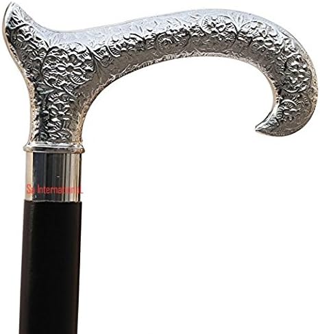 Men Derby Canes & Walking Sticks 3 Fold Victorian Walking Stick 37” Vintage Ebony Black Wooden Cane for Men and Women Nickel Plated Cane with Handle in Silver Tone.