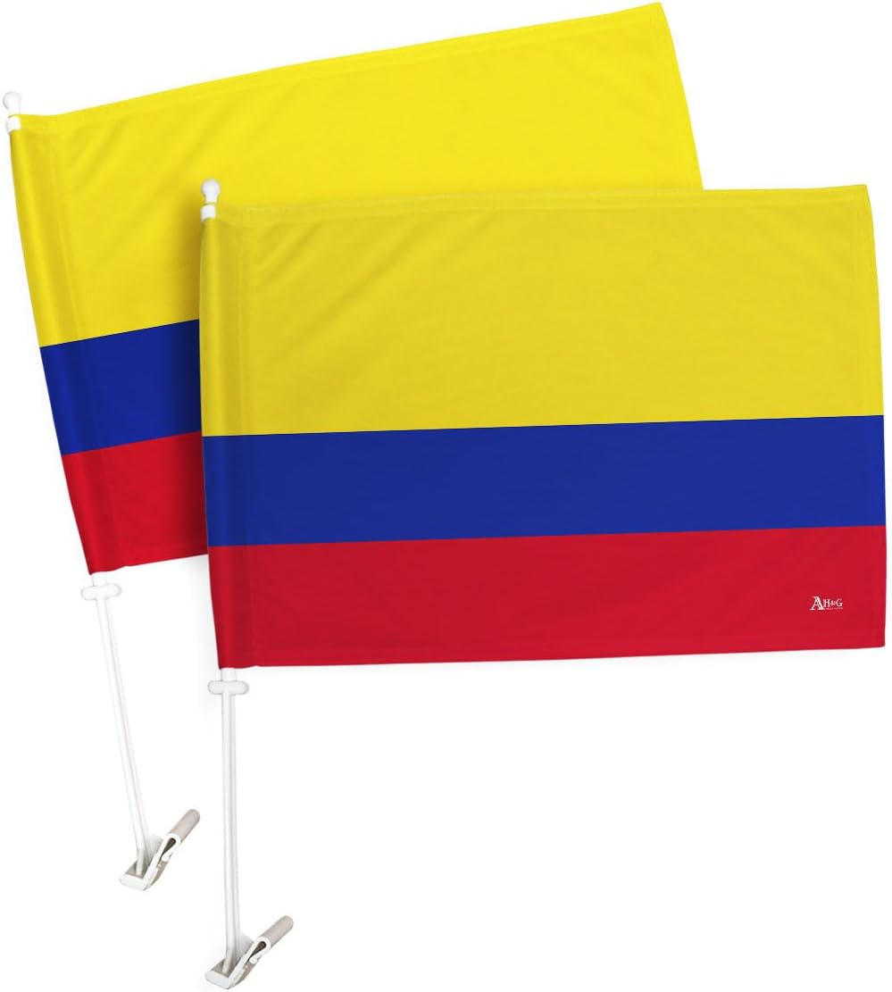 Breeze Decor Copa America 2024 Colombia Car Flag 2 PCS Pack Bandera Para Carros De Colombian Window Clip Sports Fan Gifts World Cup Football Poster Pole Mount League, Patriotic Decorations Made in USA