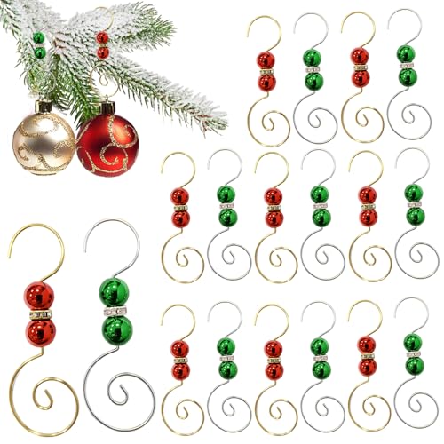Furimuk 20 Pcs Acrylic Jewels Christmas Ornament Hooks - Red & Green, Silver & Gold Wire Hangers with Lobster Claws for Stockings & Balls