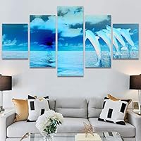 SIGNWIN 5 Panel Canvas Wall Art Modern Art Coastal Colorful Multicolor Photography Romantics Sunset for Home Decorations Ready to Hang - 60