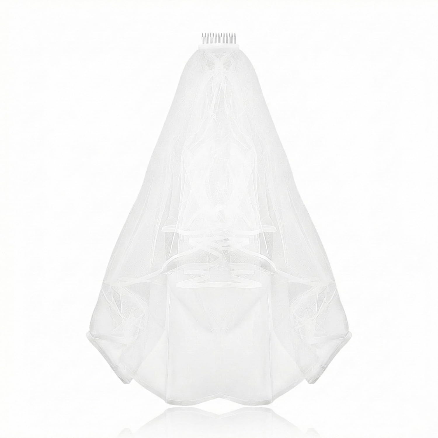 Hopzab White Wedding Bridal Veil 2 Tier Tulle Bridal Veil with Comb Bride Party Accessories for Brides Shower Bachelorette Hen Do Night Party Halloween Girls First Communion