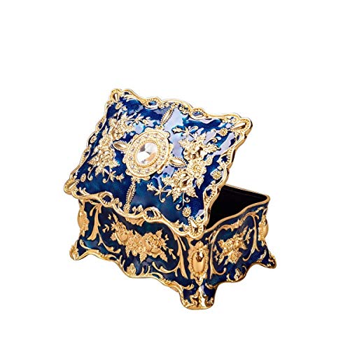 Feyarl - Joyero rectangular mediano de diseño vintage, grabado, con divisiones y color azul,...